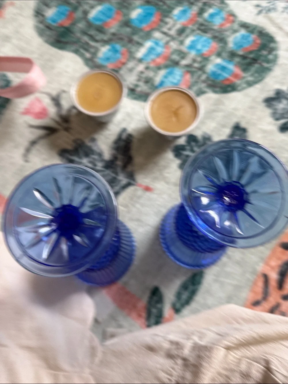 Avon blue goblet ribbed pair cobalt